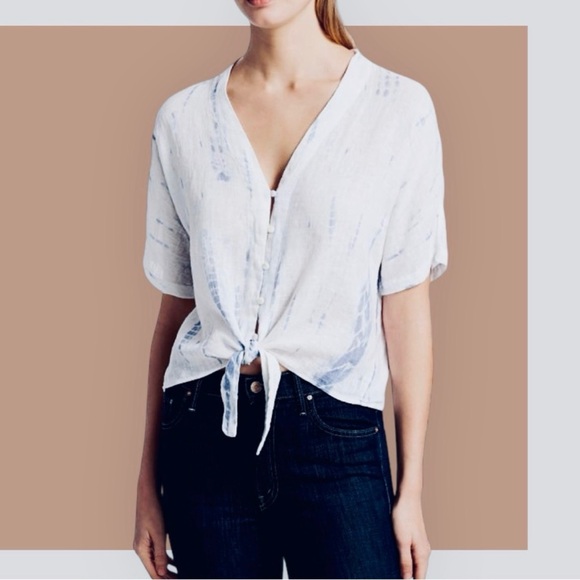 RAILS Thea Cloud Tie Dye Linen Blend Tie Waist Blouse—SZ. Small - Picture 4 of 17